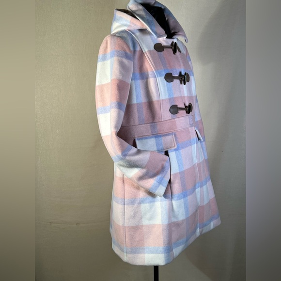 GAL MEETS GLAM wool blend pink and blue plaid winter peacoat. XL - Picture 4 of 16